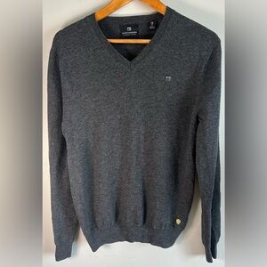 Scotch & Soda Mens V-Neck Pullover Sweater Size M Gray Elbow Patches Merino Wool